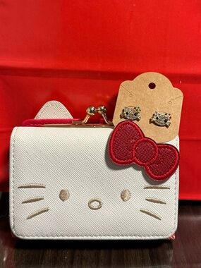 Hello Kitty wallet with rhinestone earrings